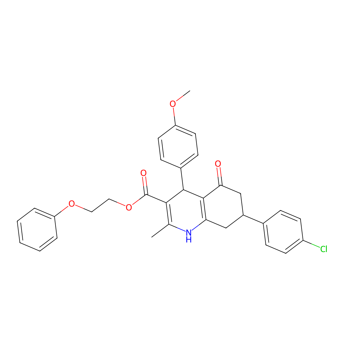 2-Phenoxyethyl 7-(4-chlorophenyl)-4-(4-methoxyphenyl)-2-methyl-5-oxo-1,4,5,6,7,8-hexahydroquinoline-3-carboxylate molecular structure, CAS 329688-23-5