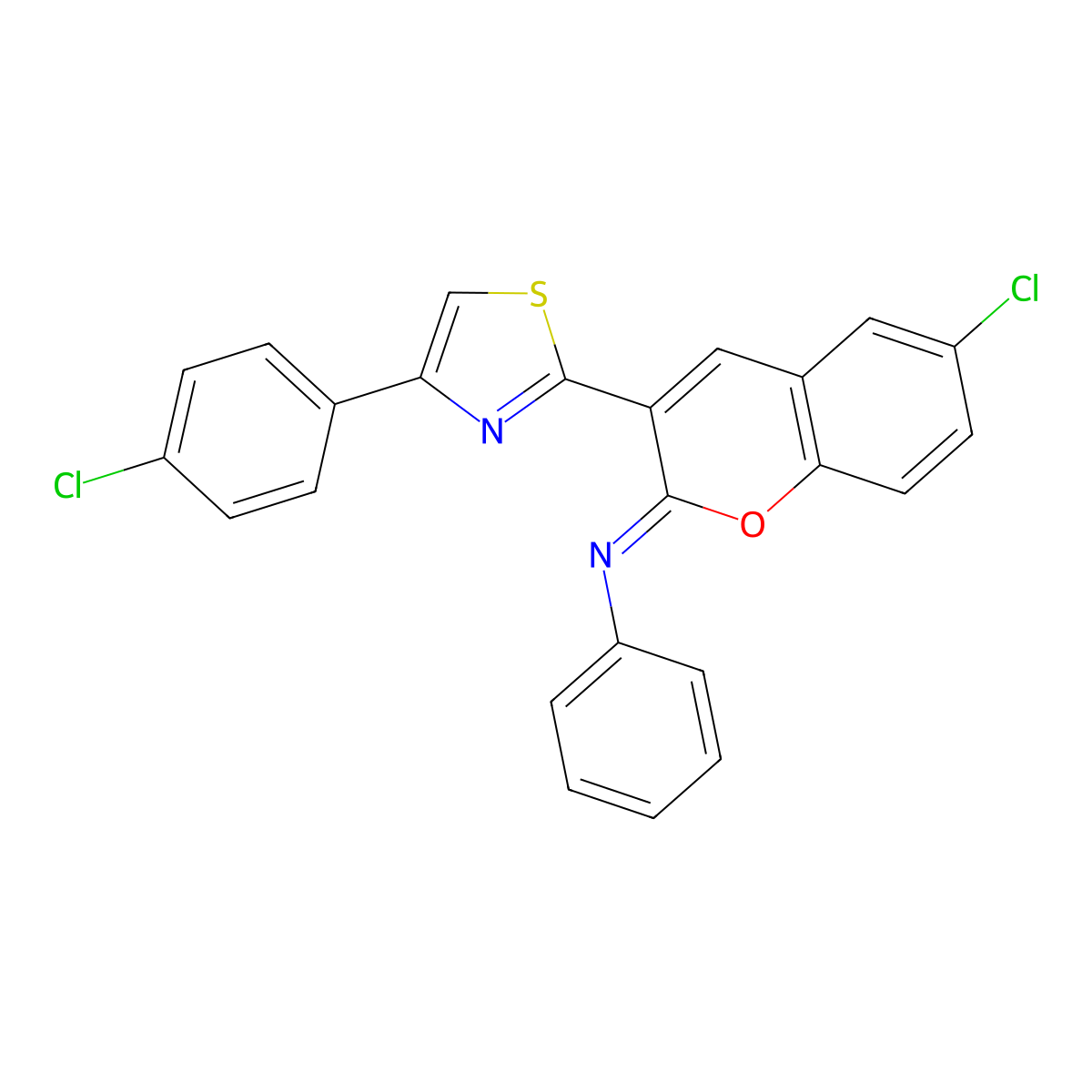 (Z)-N-(6-chloro-3-(4-(4-chlorophenyl)thiazol-2-yl)-2H-chromen-2-ylidene)aniline molecular structure, CAS 329688-38-2