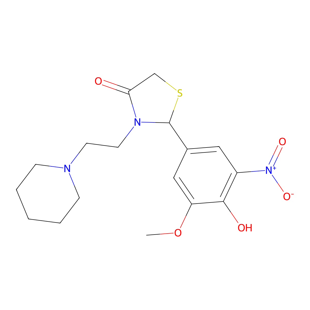 2-(4-Hydroxy-3-methoxy-5-nitrophenyl)-3-(2-piperidin-1-ylethyl)-1,3-thiazolidin-4-one molecular structure, CAS 329689-20-5
