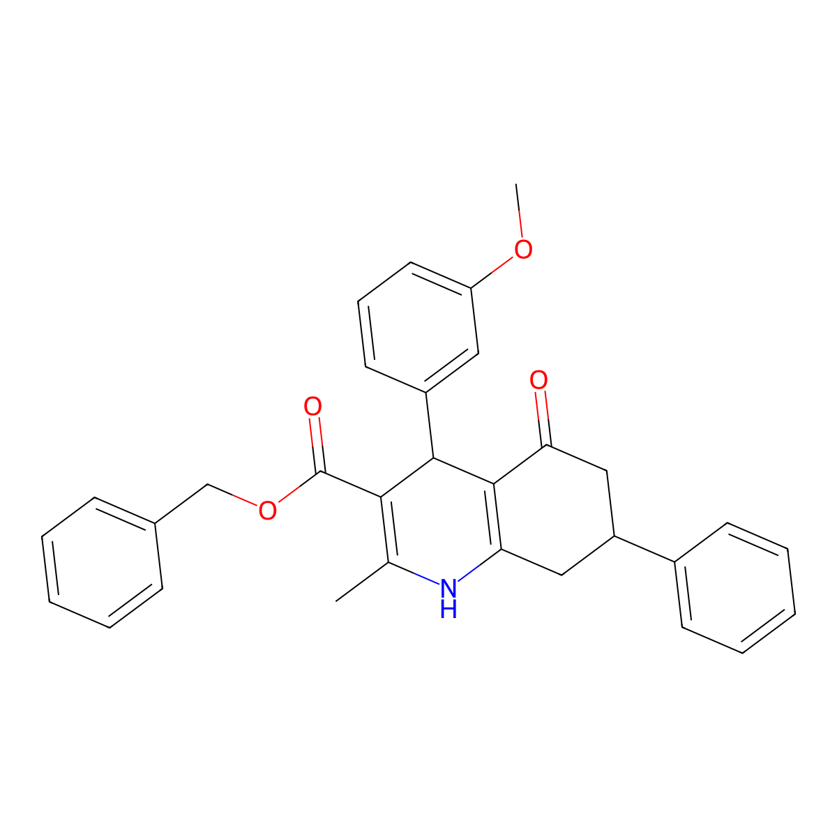 Benzyl 4-(3-methoxyphenyl)-2-methyl-5-oxo-7-phenyl-1,4,5,6,7,8-hexahydroquinoline-3-carboxylate molecular structure, CAS 329690-01-9