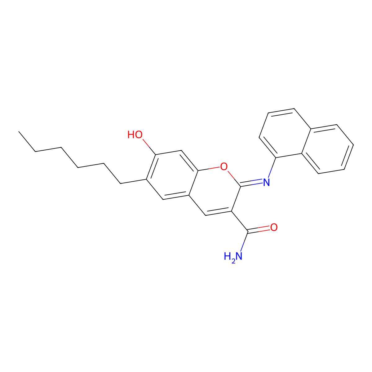 (2Z)-6-hexyl-7-hydroxy-2-[(naphthalen-1-yl)imino]-2H-chromene-3-carboxamide molecular structure, CAS 329690-10-0