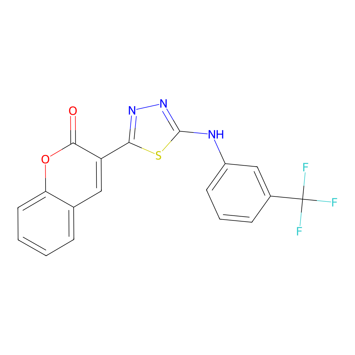3-(5-{[3-(trifluoromethyl)phenyl]amino}-1,3,4-thiadiazol-2-yl)-2H-chromen-2-one molecular structure, CAS 329690-28-0