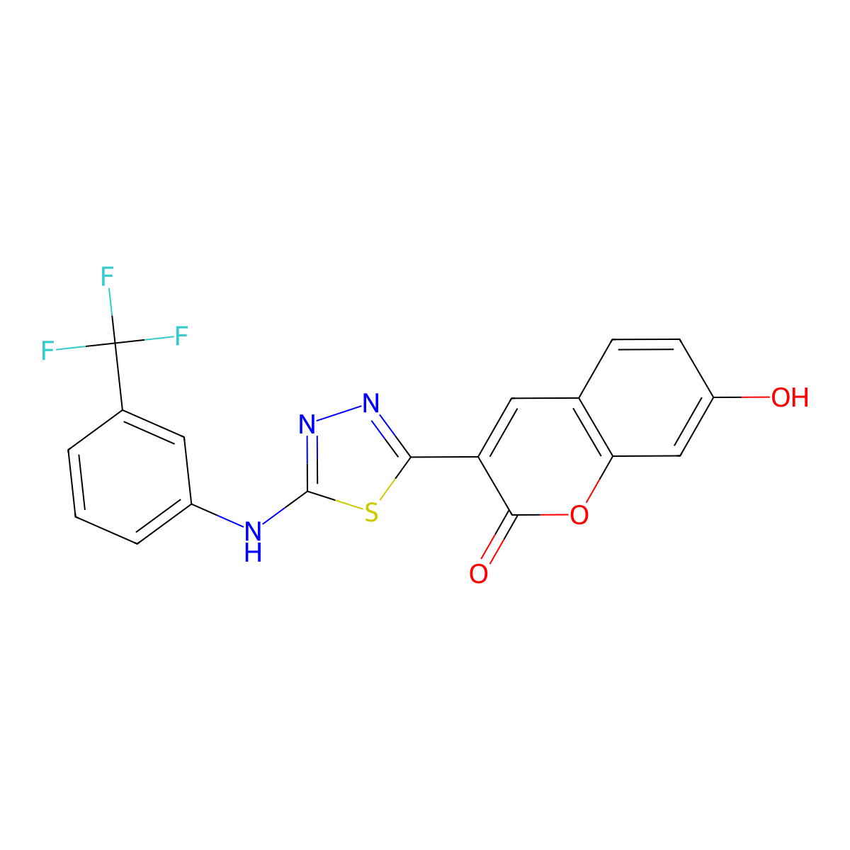 7-hydroxy-3-(5-{[3-(trifluoromethyl)phenyl]amino}-1,3,4-thiadiazol-2-yl)-2H-chromen-2-one molecular structure, CAS 329690-31-5