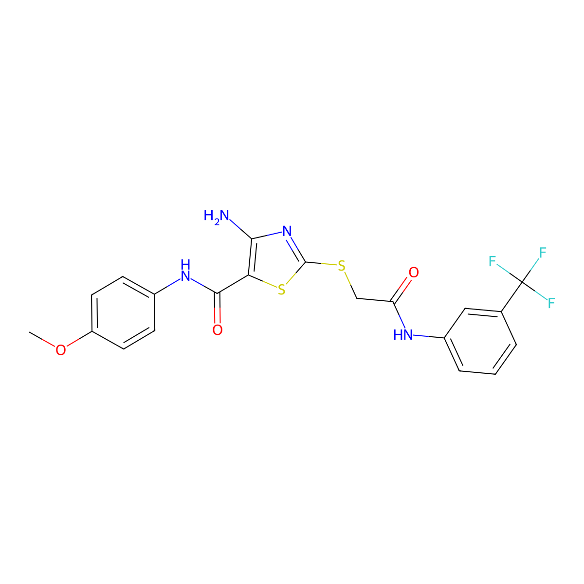 4-amino-N-(4-methoxyphenyl)-2-[2-oxo-2-[3-(trifluoromethyl)anilino]ethyl]sulfanyl-1,3-thiazole-5-carboxamide molecular structure, CAS 329691-67-0