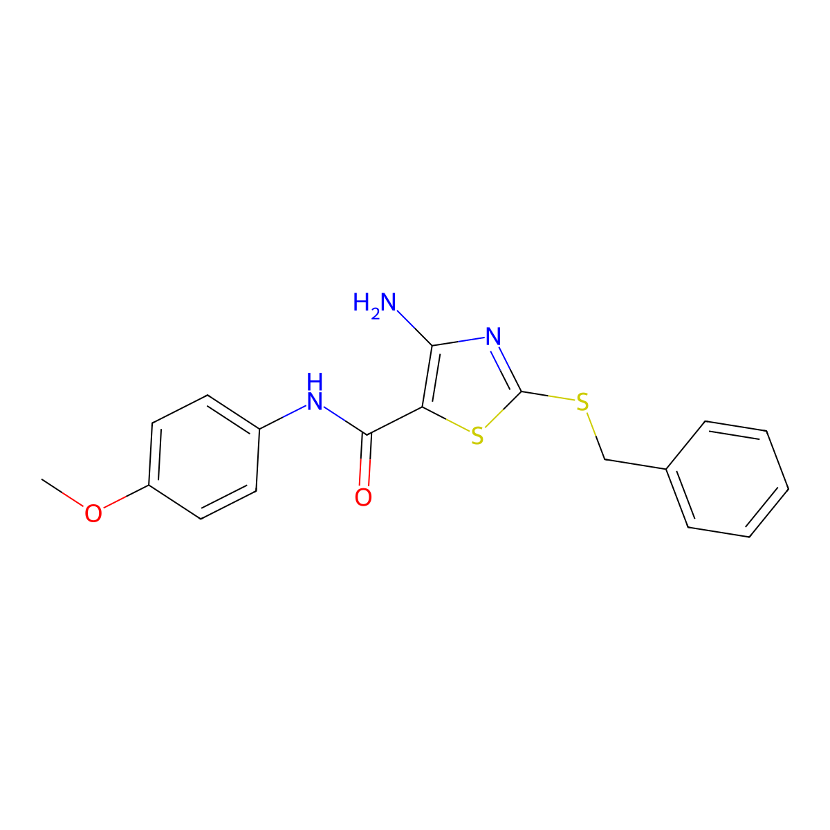 4-amino-2-benzylsulfanyl-N-(4-methoxyphenyl)-1,3-thiazole-5-carboxamide molecular structure, CAS 329691-73-8