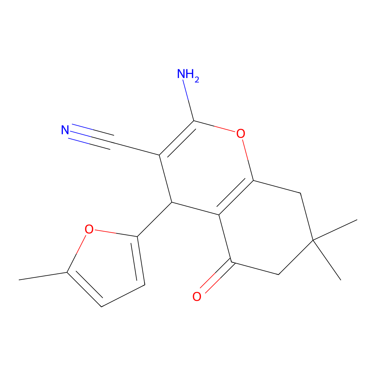 2-amino-7,7-dimethyl-4-(5-methylfuran-2-yl)-5-oxo-5,6,7,8-tetrahydro-4H-chromene-3-carbonitrile molecular structure, CAS 329693-04-1