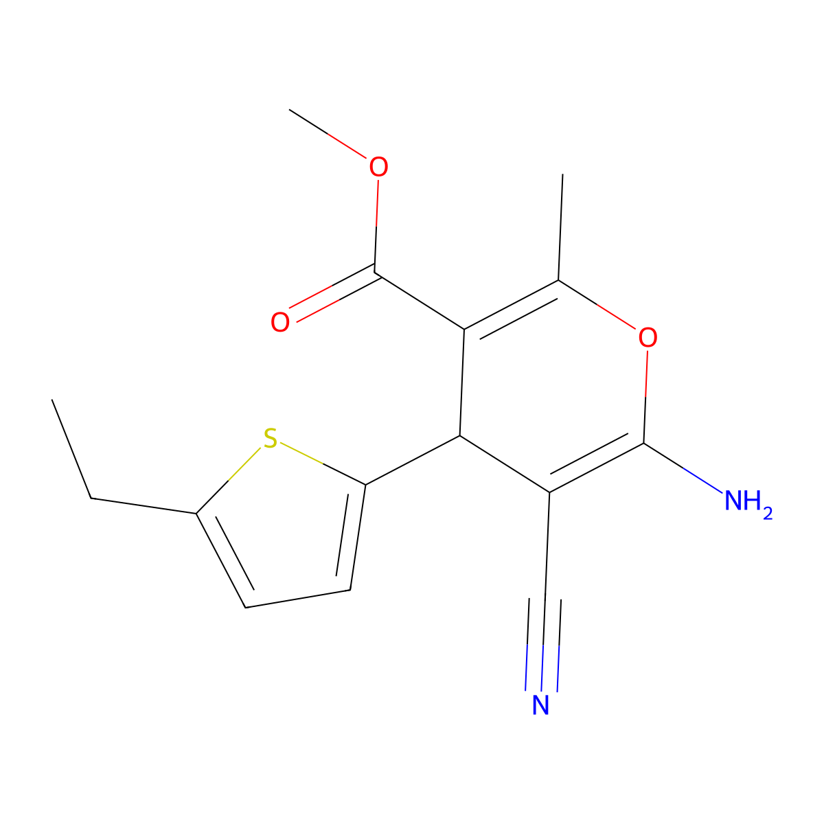 methyl 6-amino-5-cyano-4-(5-ethylthiophen-2-yl)-2-methyl-4H-pyran-3-carboxylate molecular structure, CAS 329693-47-2