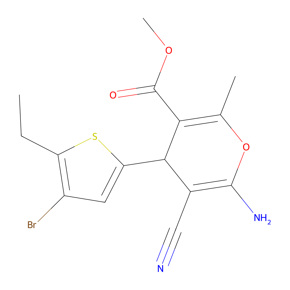 methyl 6-amino-4-(4-bromo-5-ethylthiophen-2-yl)-5-cyano-2-methyl-4H-pyran-3-carboxylate molecular structure, CAS 329693-48-3