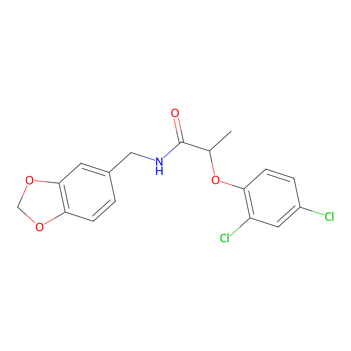 N-(1,3-benzodioxol-5-ylmethyl)-2-(2,4-dichlorophenoxy)propanamide molecular structure, CAS 329694-16-8
