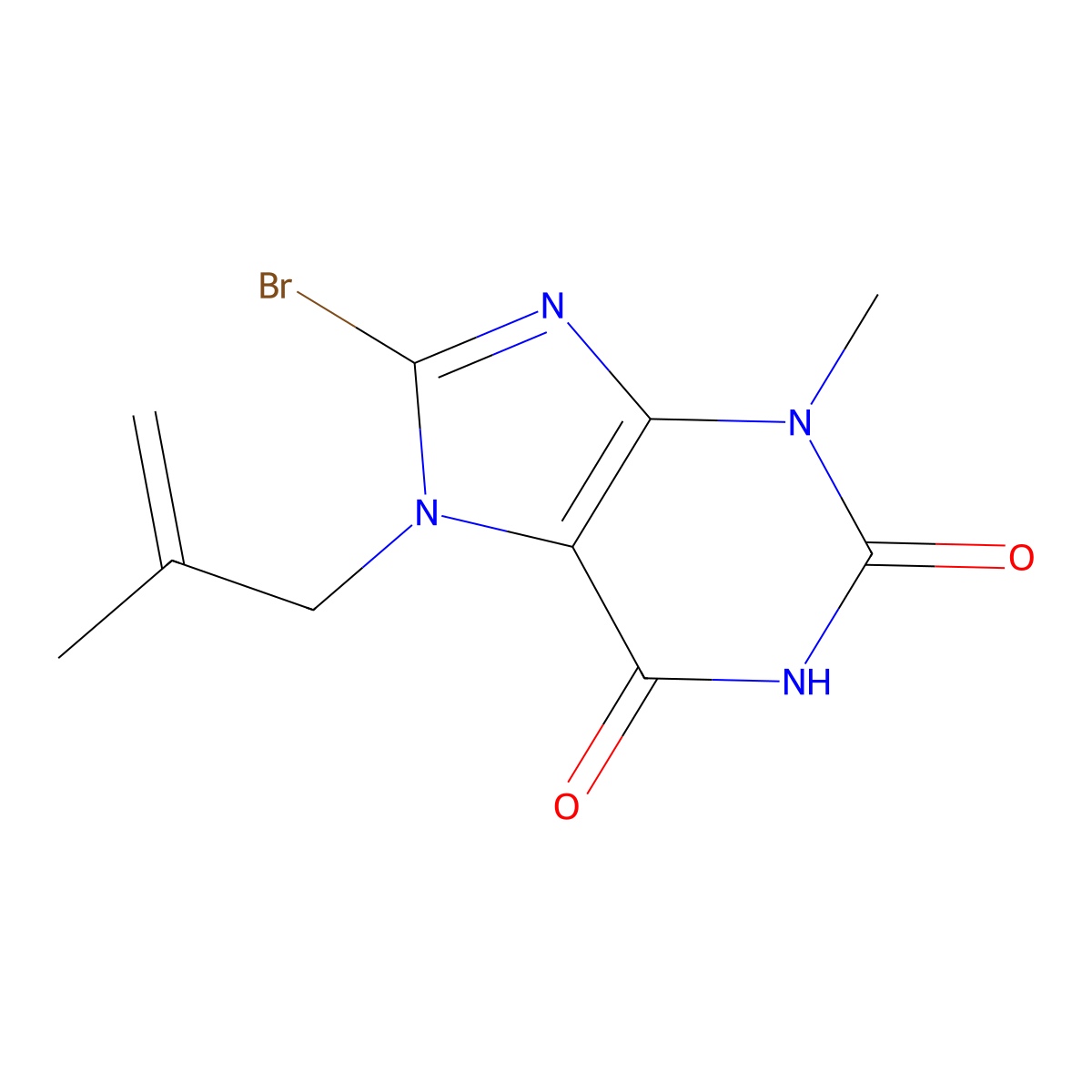 8-Bromo-3-methyl-7-(2-methylprop-2-enyl)purine-2,6-dione molecular structure, CAS 329695-48-9