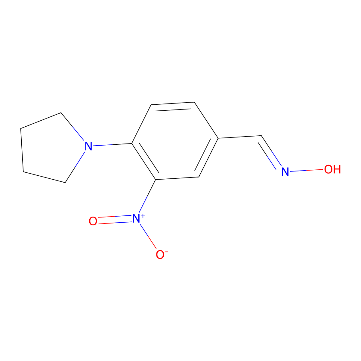 N-{[3-nitro-4-(pyrrolidin-1-yl)phenyl]methylidene}hydroxylamine molecular structure, CAS 329695-69-4