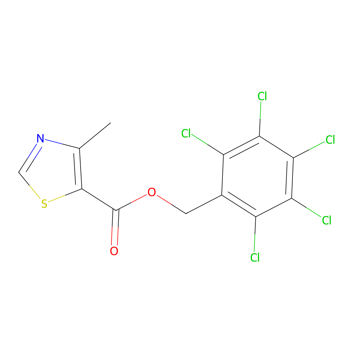 2,3,4,5,6-Pentachlorobenzyl 4-methyl-1,3-thiazole-5-carboxylate molecular structure, CAS 329695-79-6