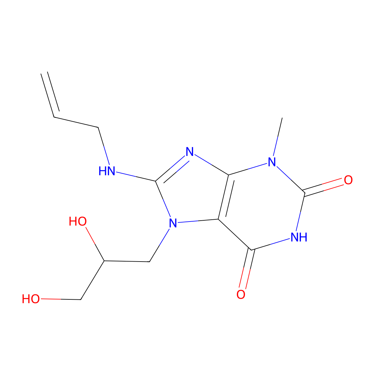 7-(2,3-Dihydroxypropyl)-3-methyl-8-(prop-2-enylamino)purine-2,6-dione molecular structure, CAS 329698-56-8