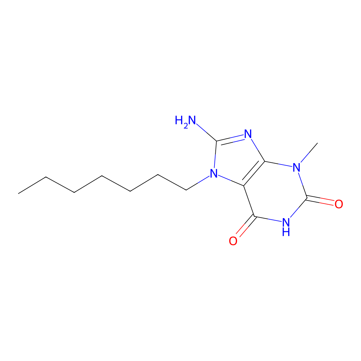 8-Amino-7-heptyl-3-methylpurine-2,6-dione molecular structure, CAS 329699-30-1