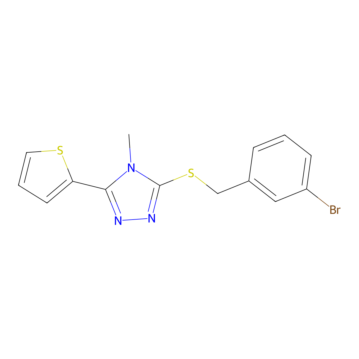 3-{[(3-bromophenyl)methyl]sulfanyl}-4-methyl-5-(thiophen-2-yl)-4H-1,2,4-triazole molecular structure, CAS 329699-46-9