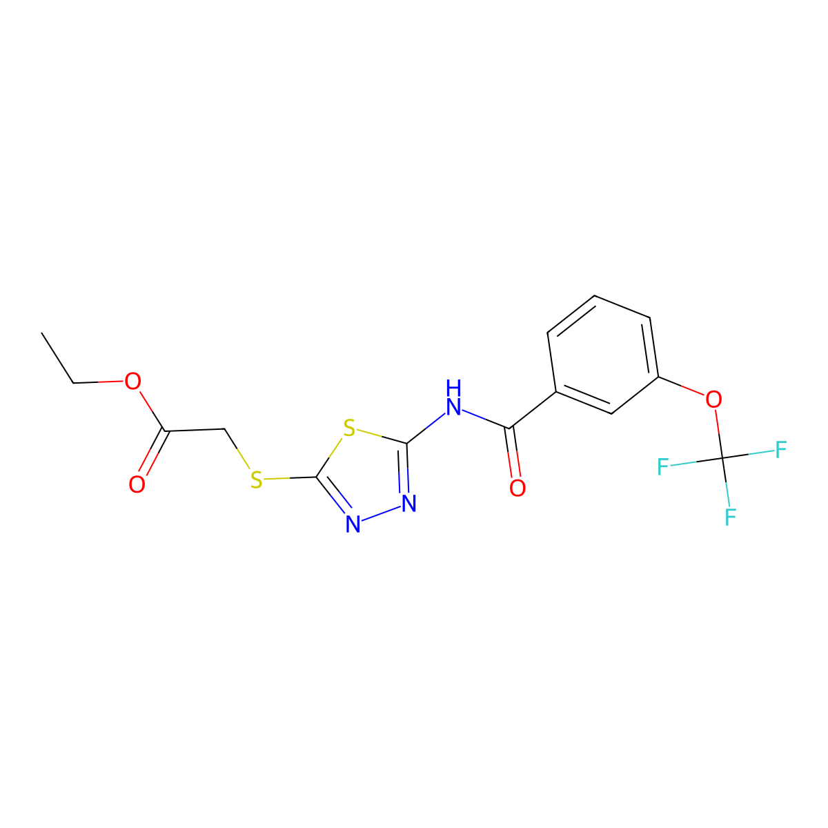 Ethyl 2-[(5-{[3-(trifluoromethoxy)benzoyl]amino}-1,3,4-thiadiazol-2-yl)sulfanyl]acetate molecular structure, CAS 329699-49-2
