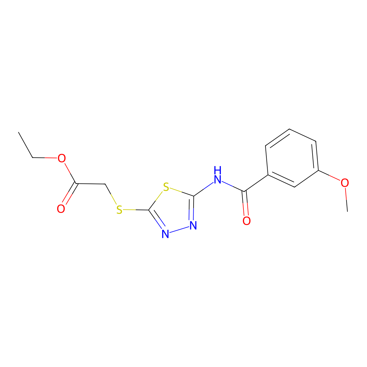 Ethyl 2-({5-[(3-methoxybenzoyl)amino]-1,3,4-thiadiazol-2-yl}sulfanyl)acetate molecular structure, CAS 329699-65-2