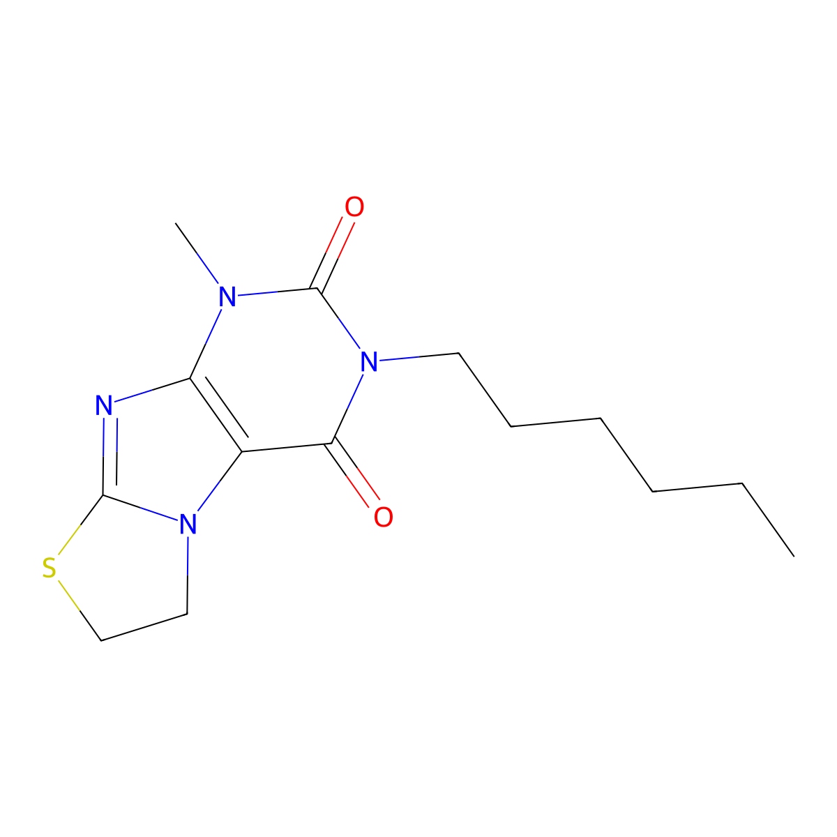 3-hexyl-1-methyl-6,7-dihydro[1,3]thiazolo[2,3-f]purine-2,4(1H,3H)-dione molecular structure, CAS 329699-76-5
