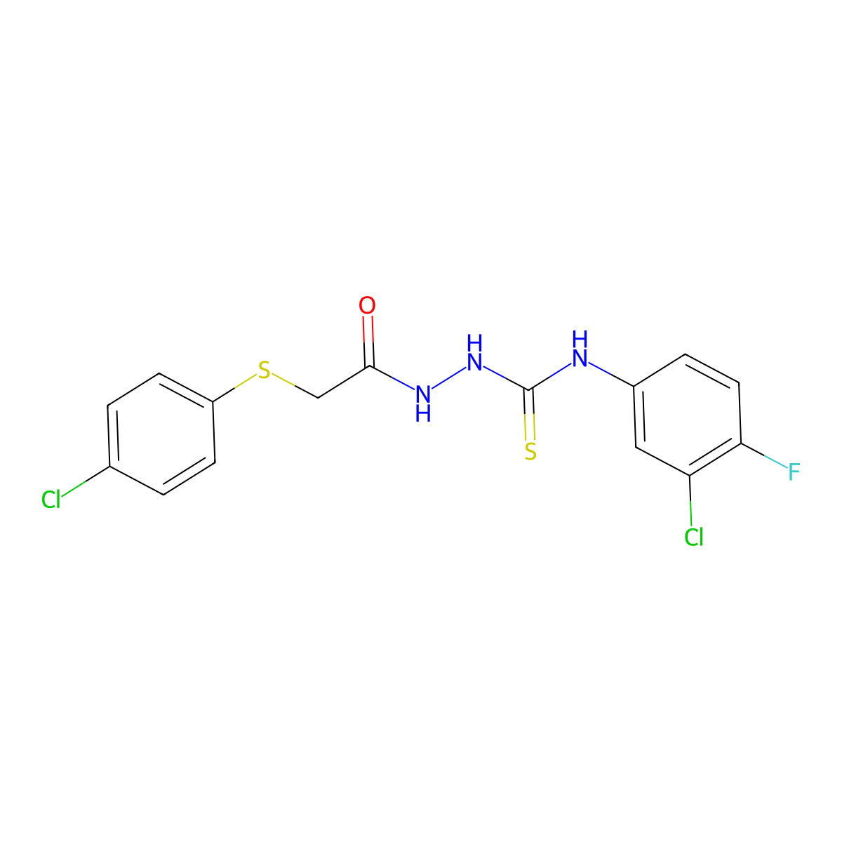 N-(3-CL-4-Fluorophenyl)-2-(((4-chlorophenyl)thio)acetyl)hydrazinecarbothioamide molecular structure, CAS 329699-91-4