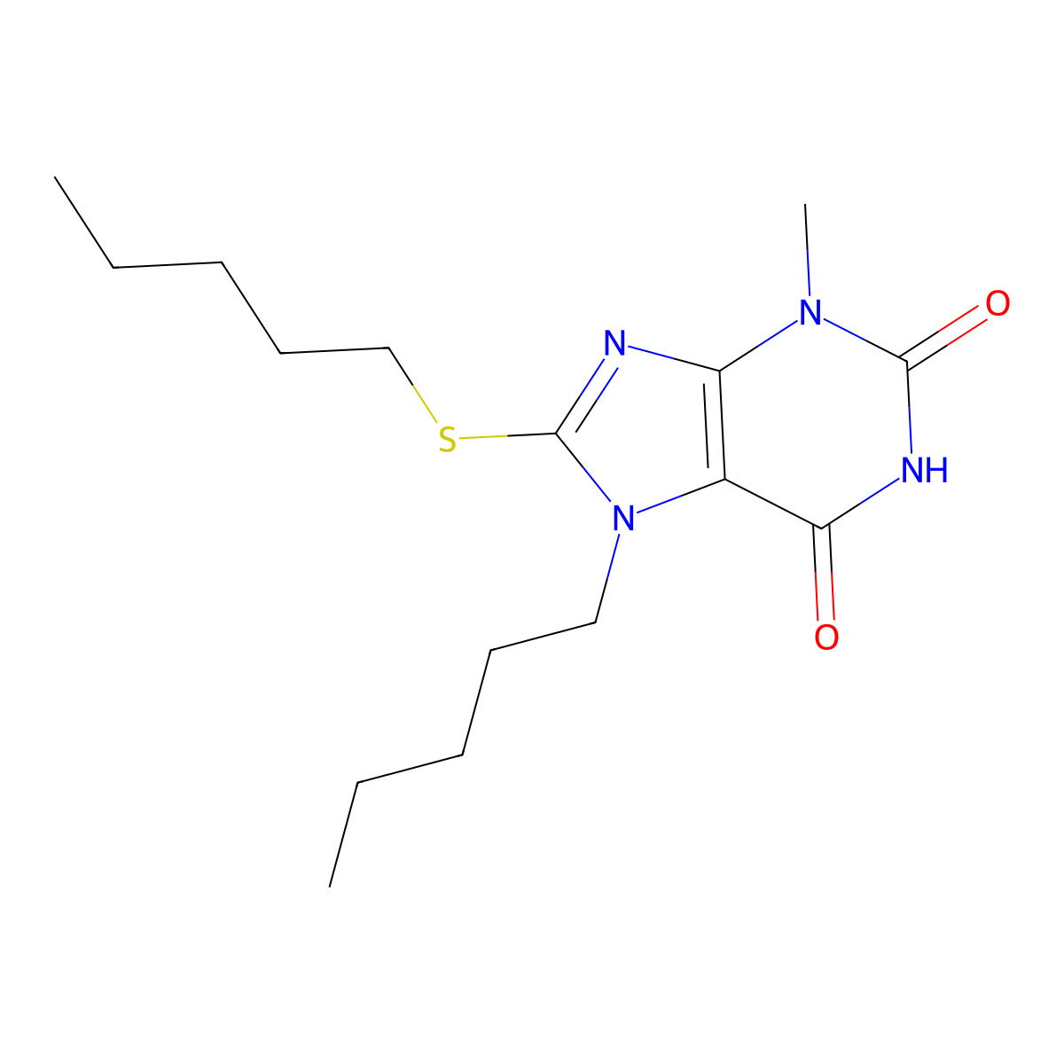 3-Methyl-7-pentyl-8-pentylsulfanylpurine-2,6-dione molecular structure, CAS 329700-93-8