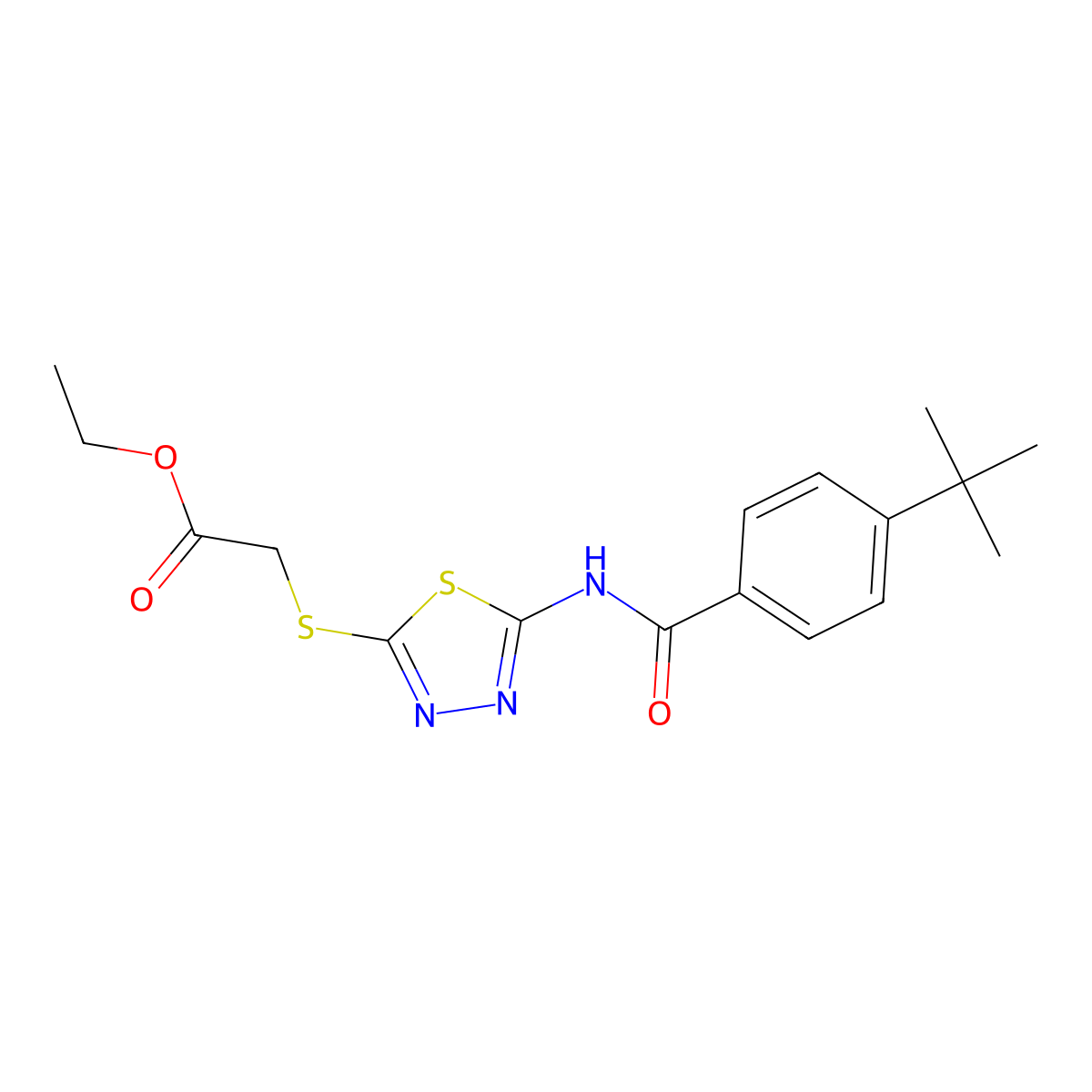 Ethyl 2-[(5-{[4-(tert-butyl)benzoyl]amino}-1,3,4-thiadiazol-2-yl)sulfanyl]acetate molecular structure, CAS 329701-29-3