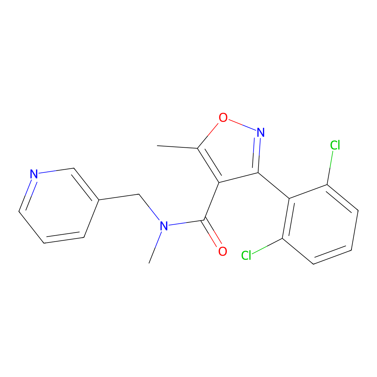 3-(2,6-dichlorophenyl)-N,5-dimethyl-N-(3-pyridinylmethyl)-4-isoxazolecarboxamide molecular structure, CAS 329701-54-4