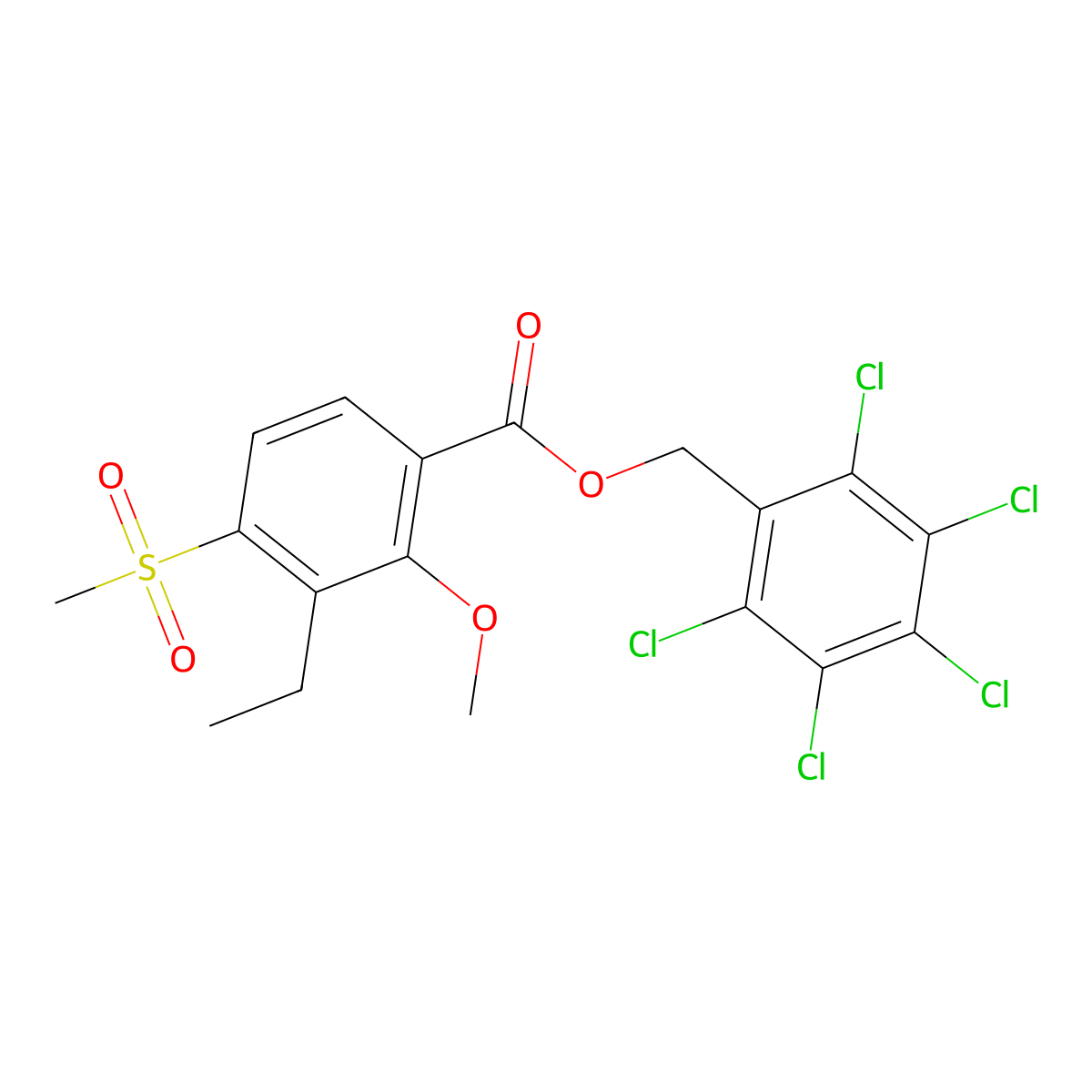 2,3,4,5,6-Pentachlorobenzyl 3-ethyl-2-methoxy-4-(methylsulfonyl)benzoate molecular structure, CAS 329701-57-7