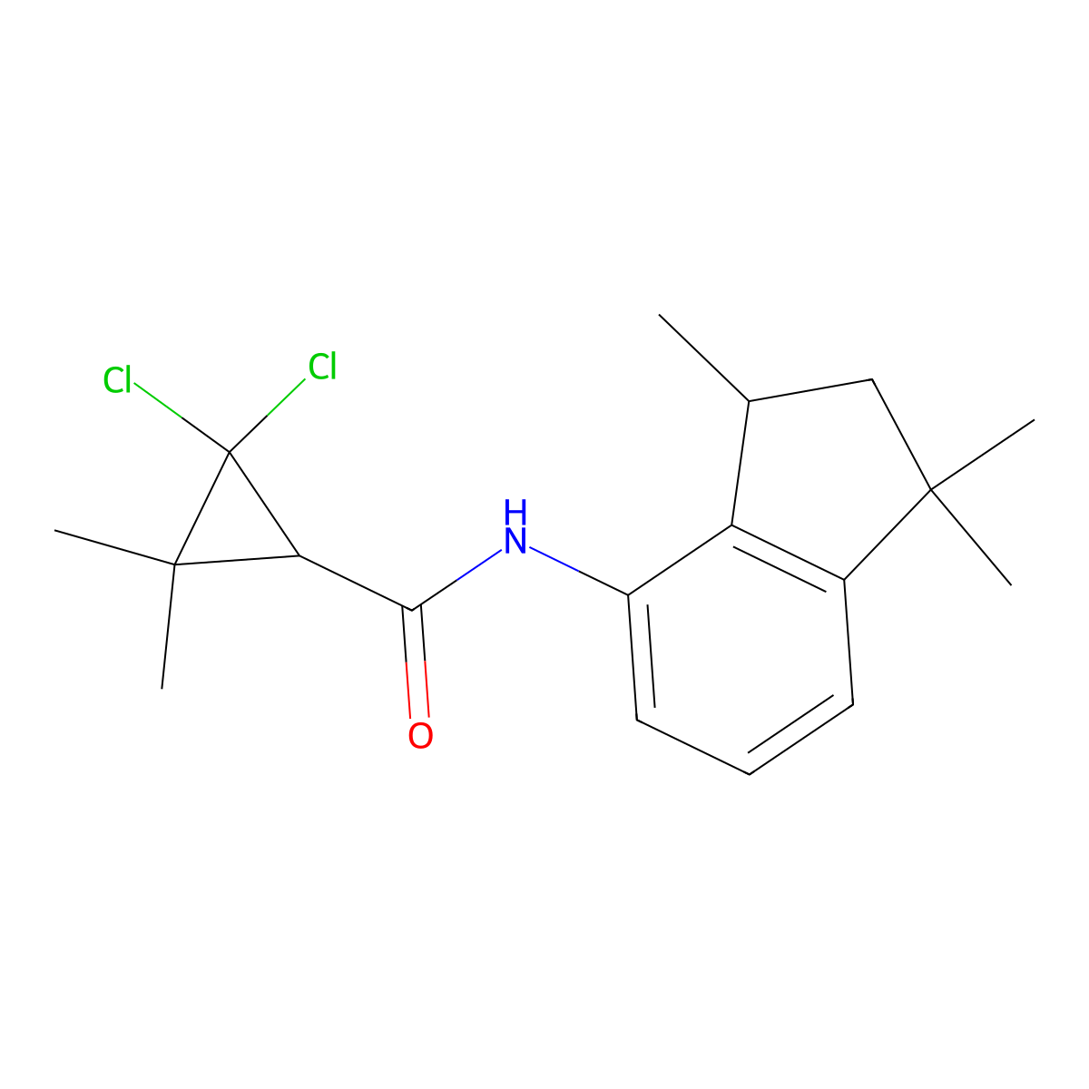 2,2-dichloro-3,3-dimethyl-N-(1,1,3-trimethyl-2,3-dihydro-1H-inden-4-yl)cyclopropanecarboxamide molecular structure, CAS 329701-84-0