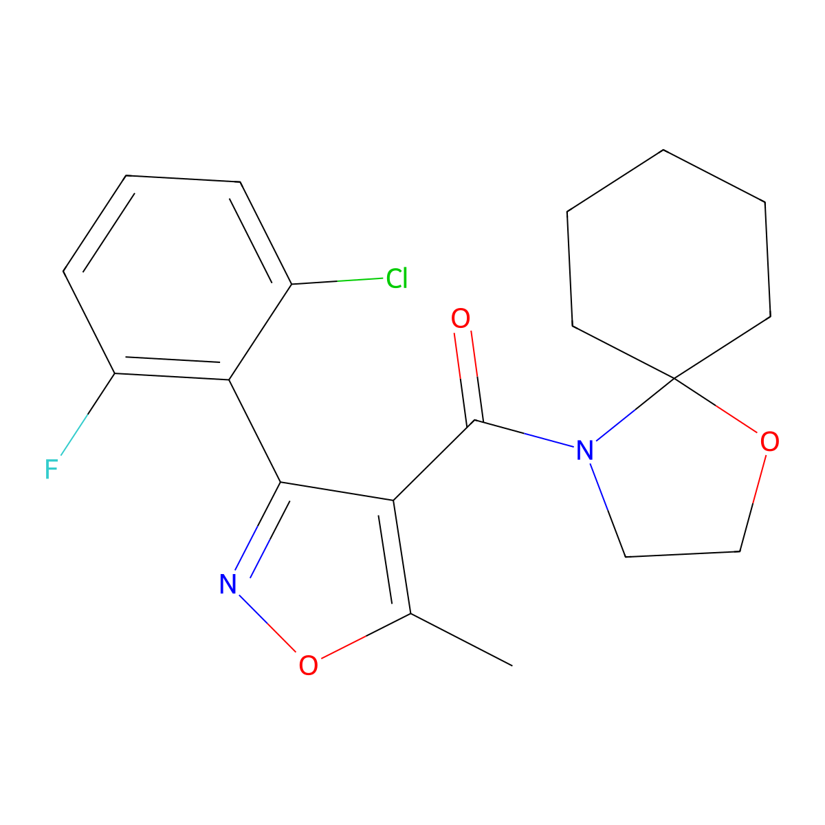 [3-(2-Chloro-6-fluorophenyl)-5-methyl-4-isoxazolyl](1-oxa-4-azaspiro[4.5]dec-4-yl)methanone molecular structure, CAS 329702-10-5