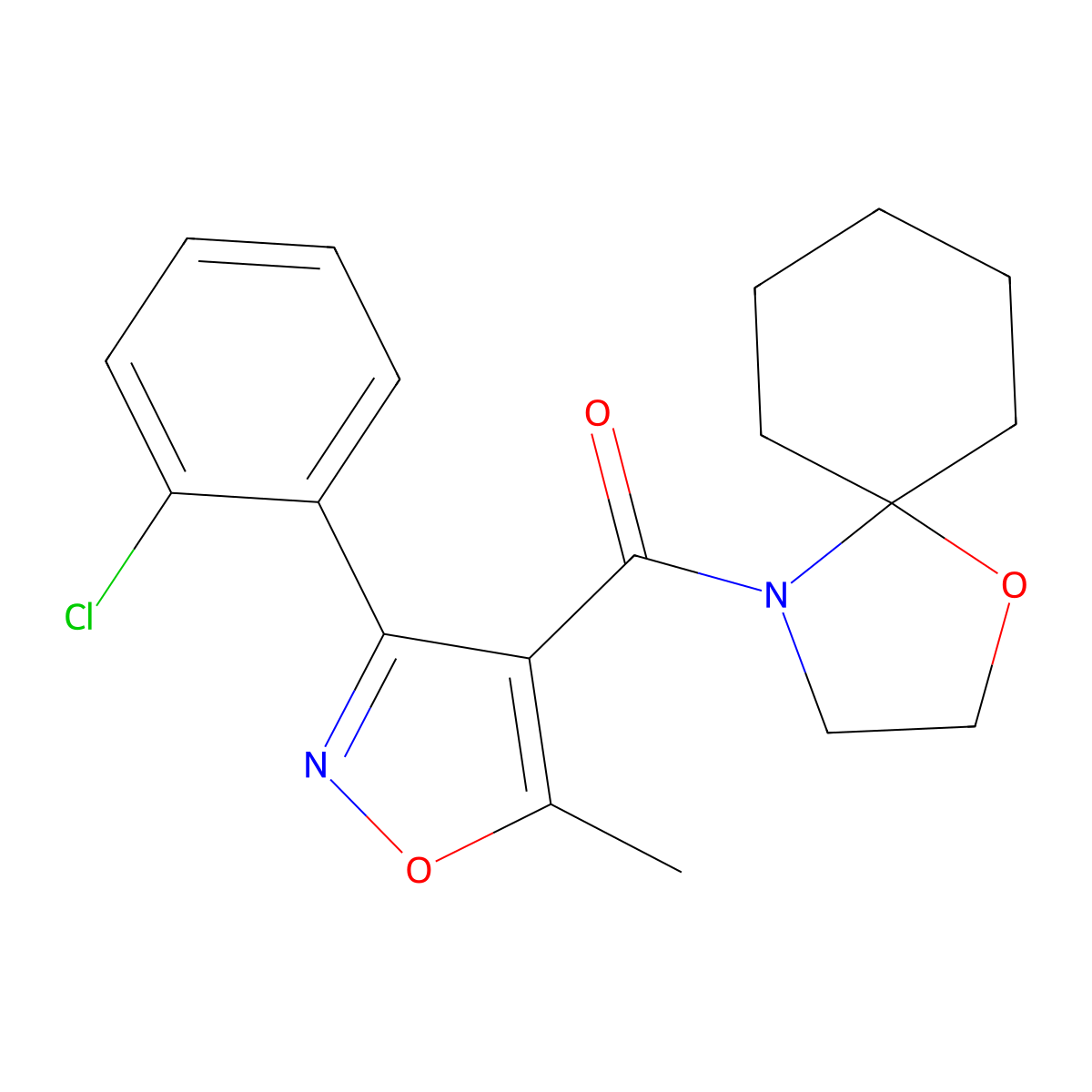 [3-(2-Chlorophenyl)-5-methyl-4-isoxazolyl](1-oxa-4-azaspiro[4.5]dec-4-yl)methanone molecular structure, CAS 329702-13-8