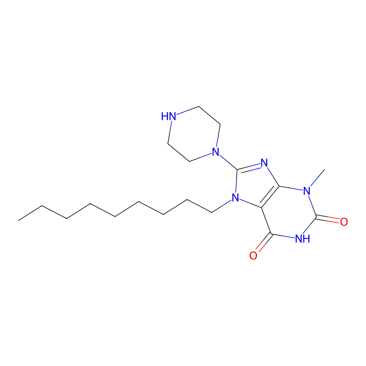 3-Methyl-7-nonyl-8-piperazin-1-ylpurine-2,6-dione molecular structure, CAS 329702-29-6