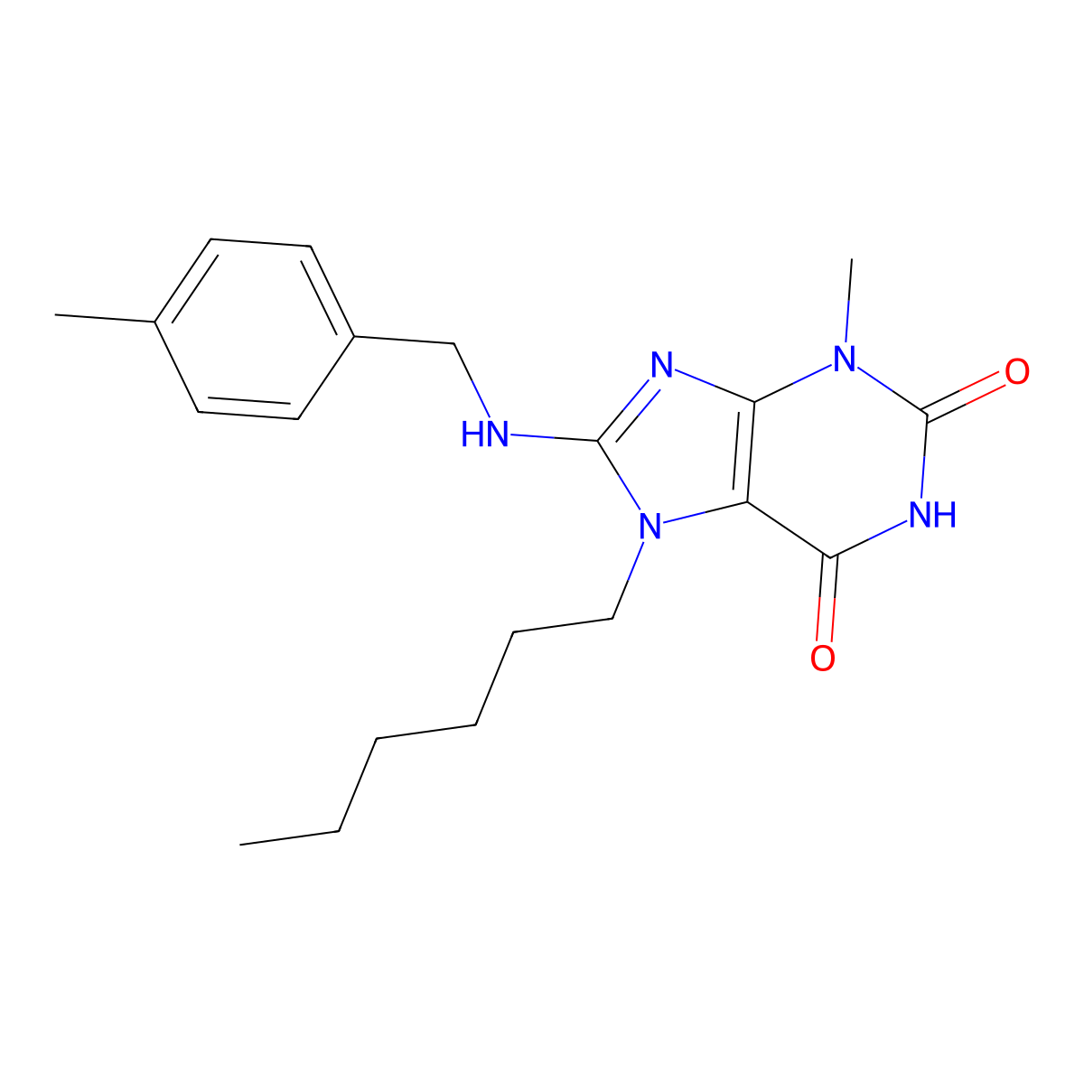 7-hexyl-3-methyl-8-[(4-methylbenzyl)amino]-3,7-dihydro-1H-purine-2,6-dione molecular structure, CAS 329702-61-6