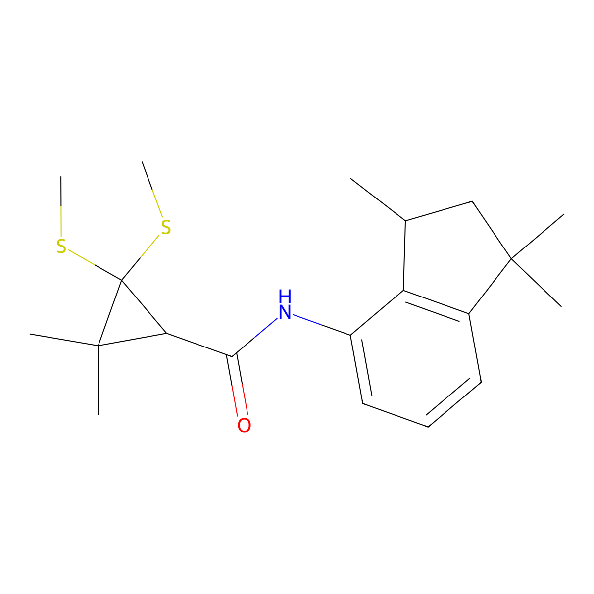 2,2-Dimethyl-3,3-bis(methylthio)-N-(1,1,3-trimethyl-2,3-dihydro-1H-inden-4-yl)cyclopropanecarboxamide molecular structure, CAS 329702-62-7