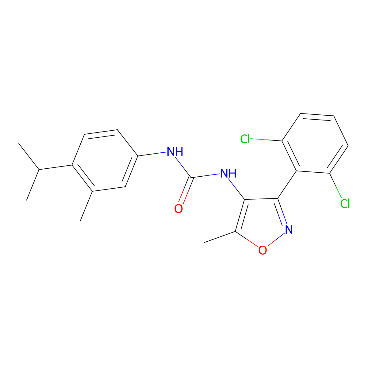 N-[3-(2,6-dichlorophenyl)-5-methyl-4-isoxazolyl]-N'-(4-isopropyl-3-methylphenyl)urea molecular structure, CAS 329702-81-0