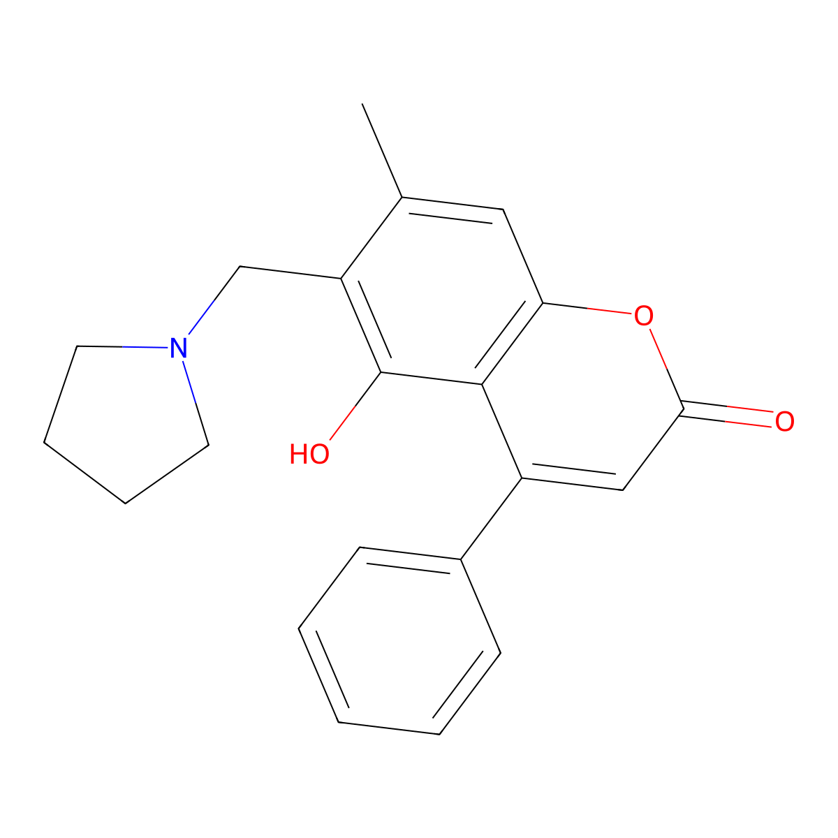 5-hydroxy-7-methyl-4-phenyl-6-(pyrrolidin-1-ylmethyl)-2H-chromen-2-one molecular structure, CAS 329702-82-1