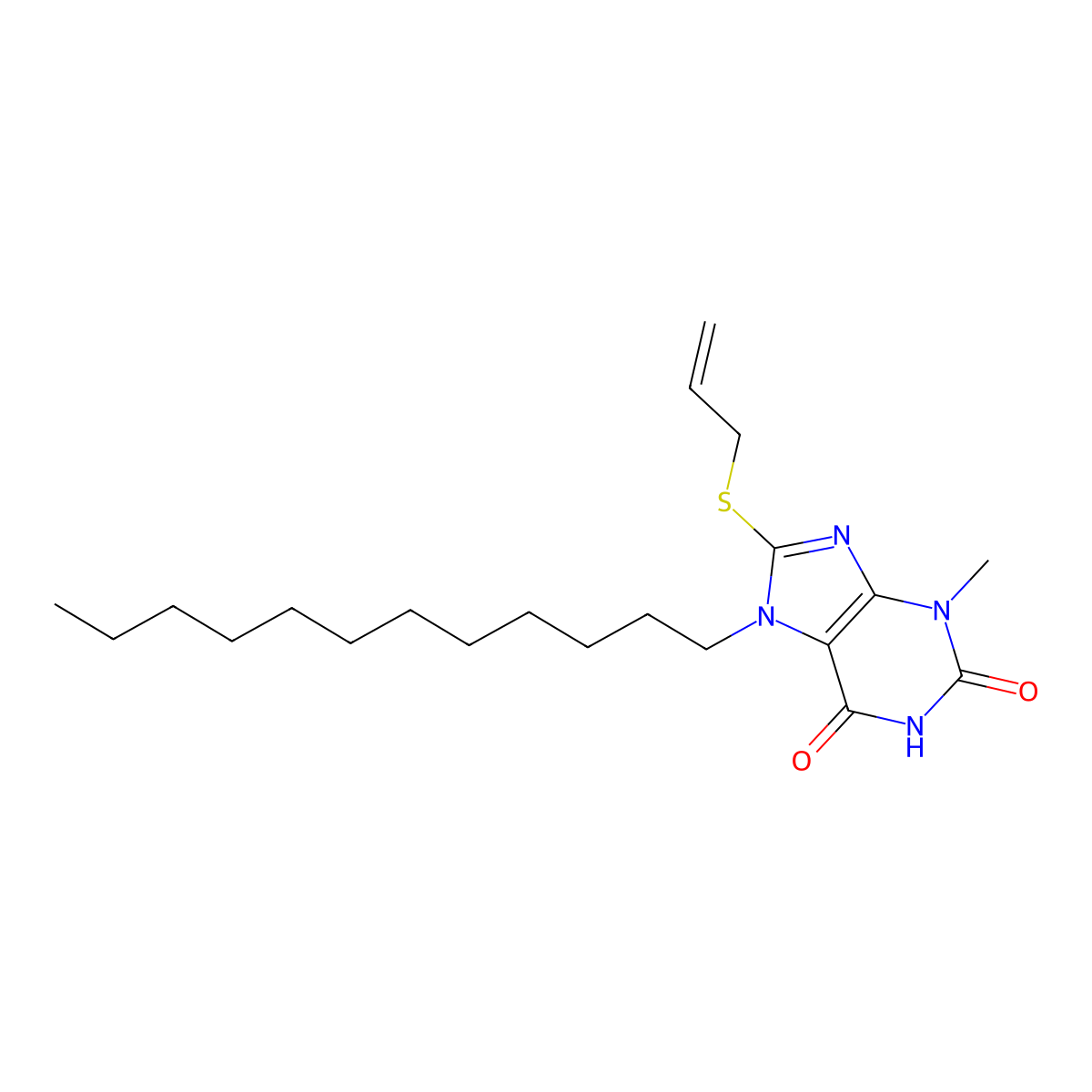8-(allylsulfanyl)-7-dodecyl-3-methyl-3,7-dihydro-1H-purine-2,6-dione molecular structure, CAS 329702-90-1