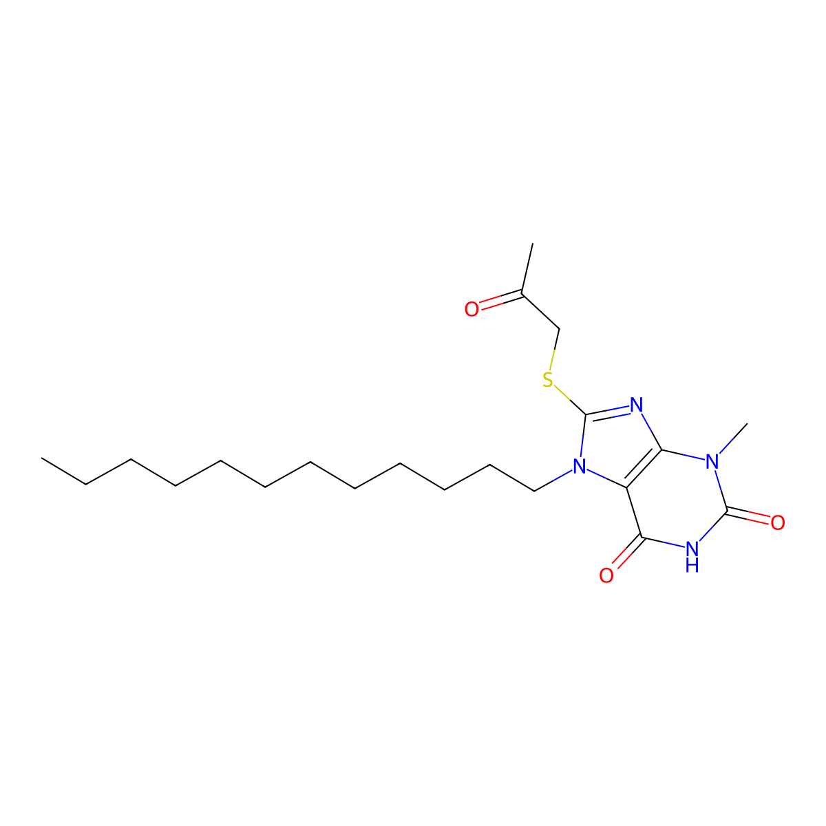 7-Dodecyl-3-methyl-8-(2-oxopropylthio)-1,3,7-trihydropurine-2,6-dione molecular structure, CAS 329702-91-2