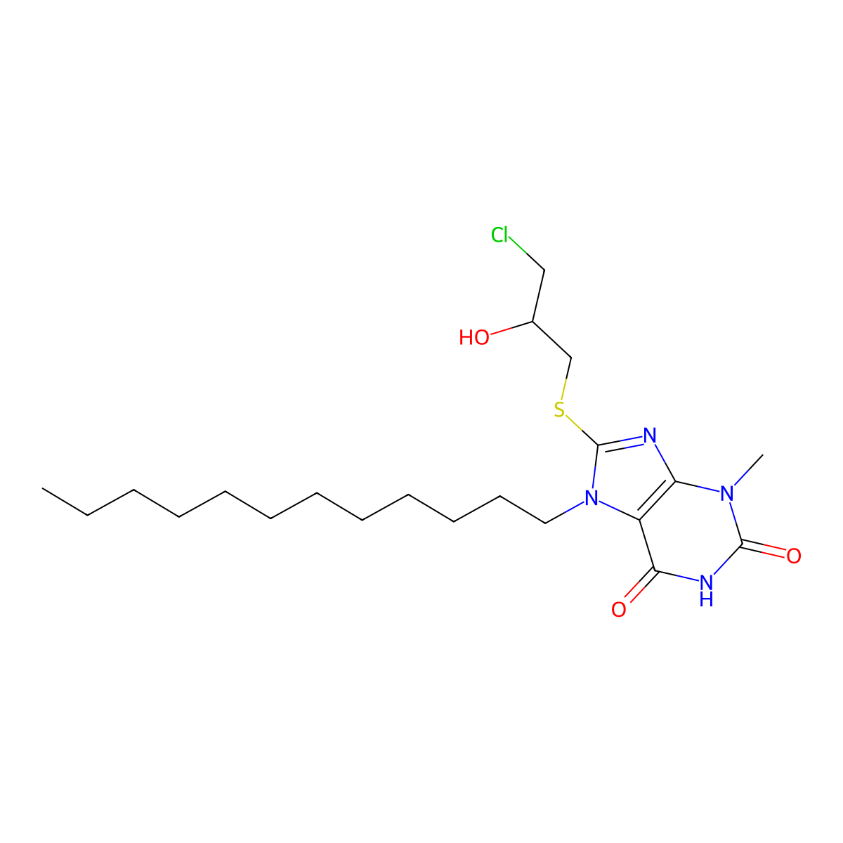 8-[(3-chloro-2-hydroxypropyl)sulfanyl]-7-dodecyl-3-methyl-3,7-dihydro-1H-purine-2,6-dione molecular structure, CAS 329702-92-3