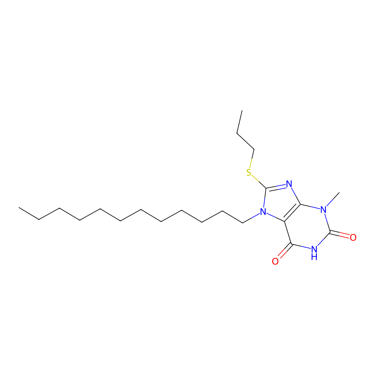 7-dodecyl-3-methyl-8-(propylsulfanyl)-3,7-dihydro-1H-purine-2,6-dione molecular structure, CAS 329702-94-5