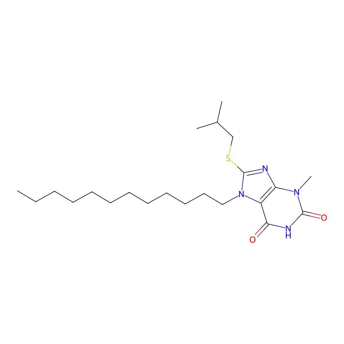7-Dodecyl-3-methyl-8-(2-methylpropylsulfanyl)purine-2,6-dione molecular structure, CAS 329704-06-5