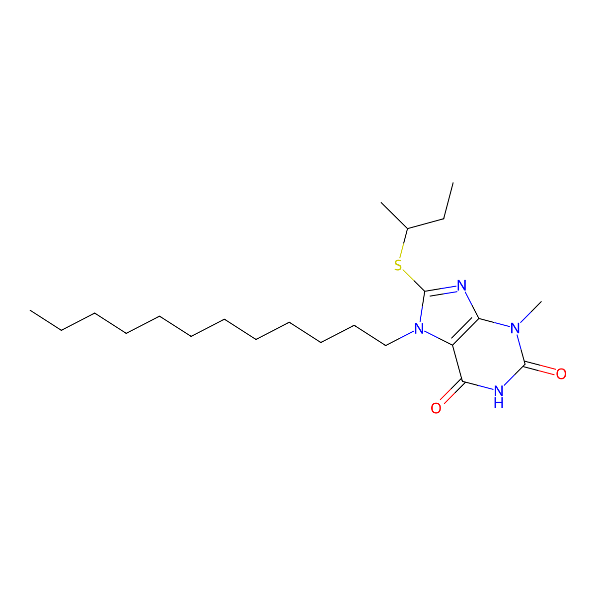 8-(sec-butylsulfanyl)-7-dodecyl-3-methyl-3,7-dihydro-1H-purine-2,6-dione molecular structure, CAS 329704-07-6