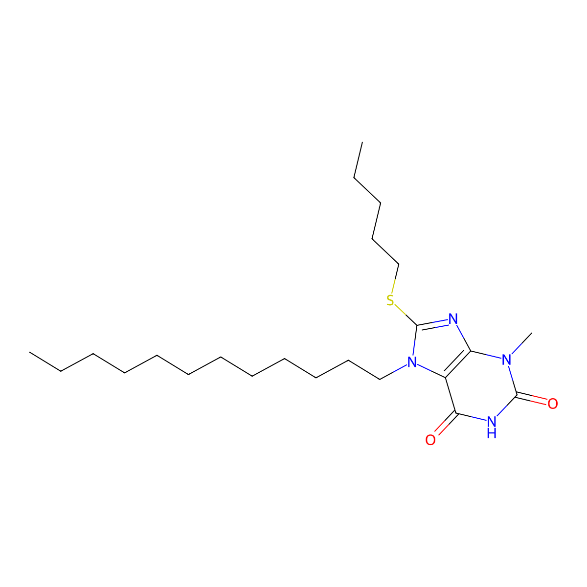 7-dodecyl-3-methyl-8-(pentylsulfanyl)-3,7-dihydro-1H-purine-2,6-dione molecular structure, CAS 329704-59-8