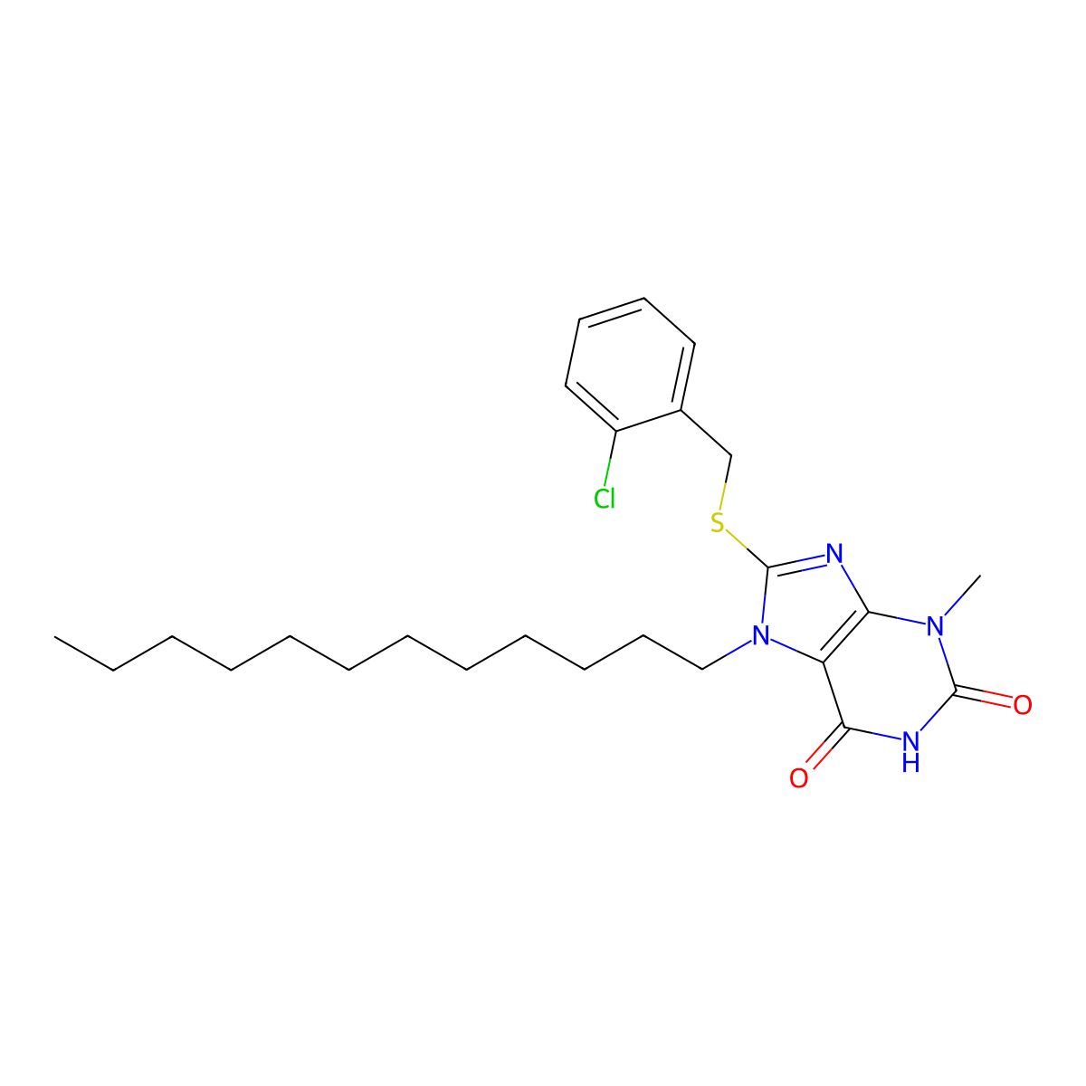 8-[(2-Chlorophenyl)methylsulfanyl]-7-dodecyl-3-methylpurine-2,6-dione molecular structure, CAS 329705-55-7