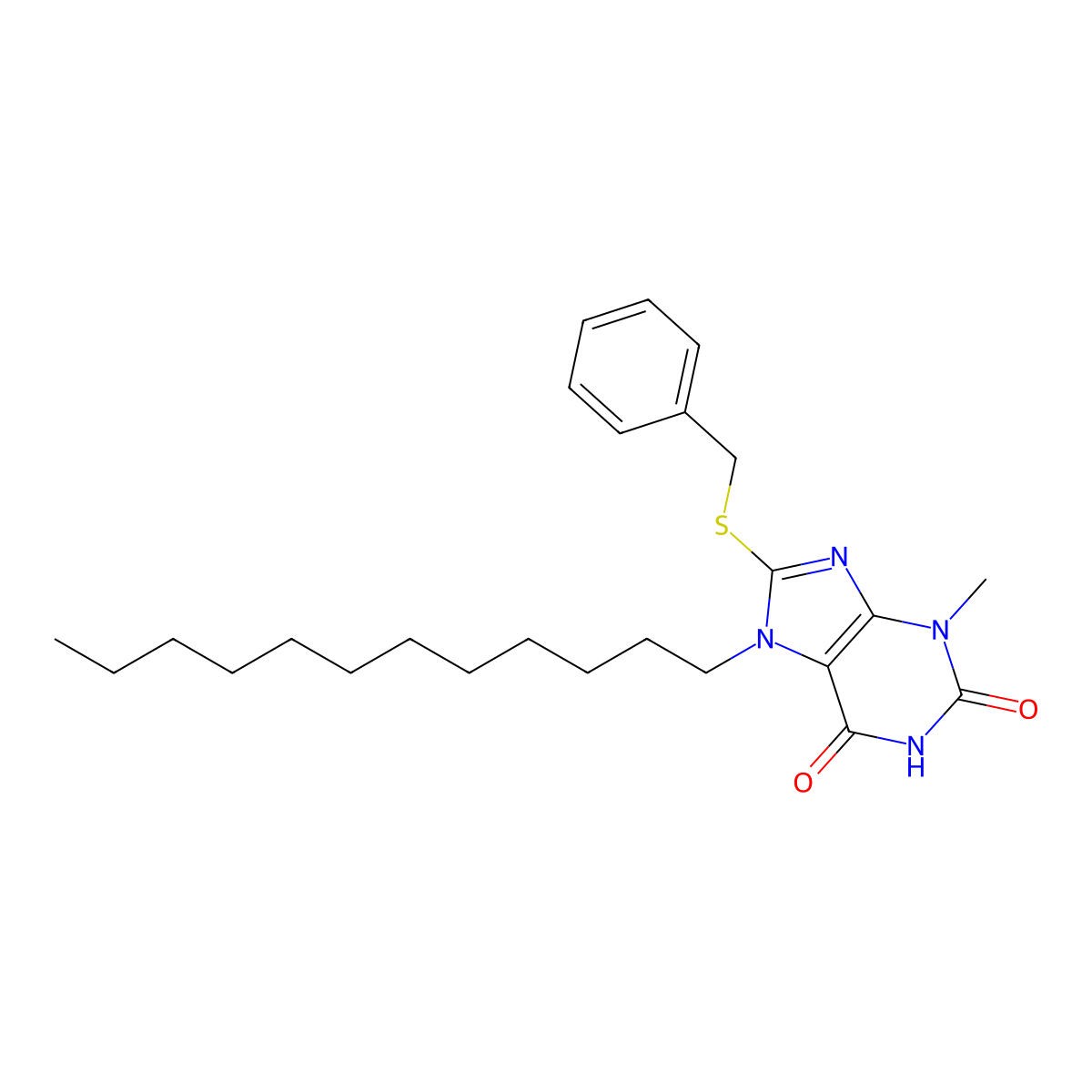 8-Benzylsulfanyl-7-dodecyl-3-methylpurine-2,6-dione molecular structure, CAS 329705-59-1