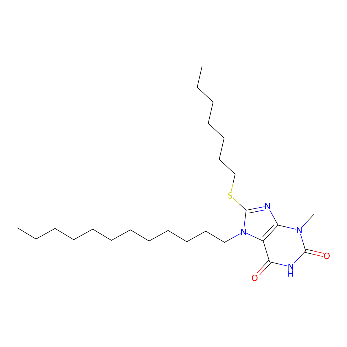 7-dodecyl-8-(heptylsulfanyl)-3-methyl-3,7-dihydro-1H-purine-2,6-dione molecular structure, CAS 329705-65-9