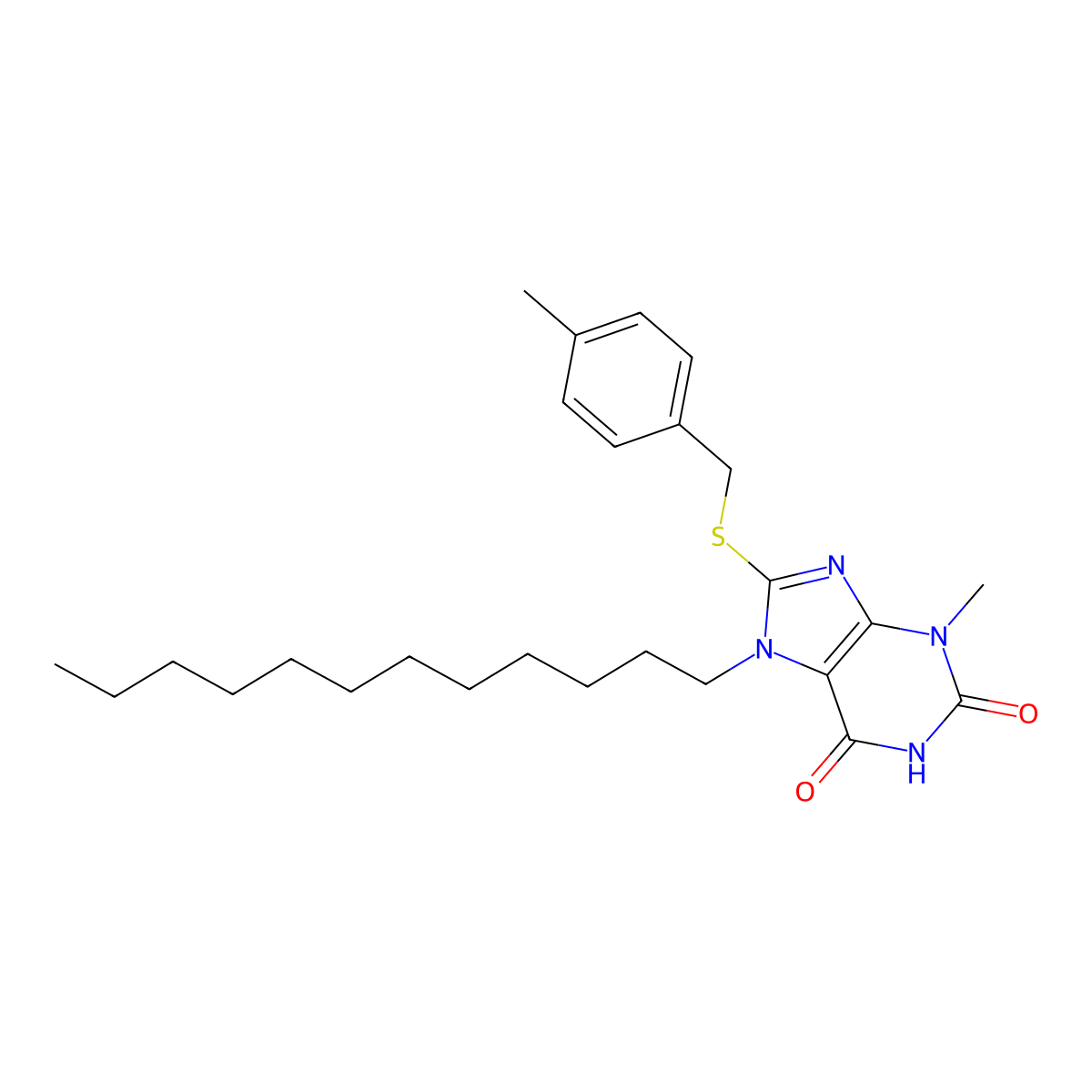 7-Dodecyl-3-methyl-8-[(4-methylphenyl)methylsulfanyl]purine-2,6-dione molecular structure, CAS 329705-97-7