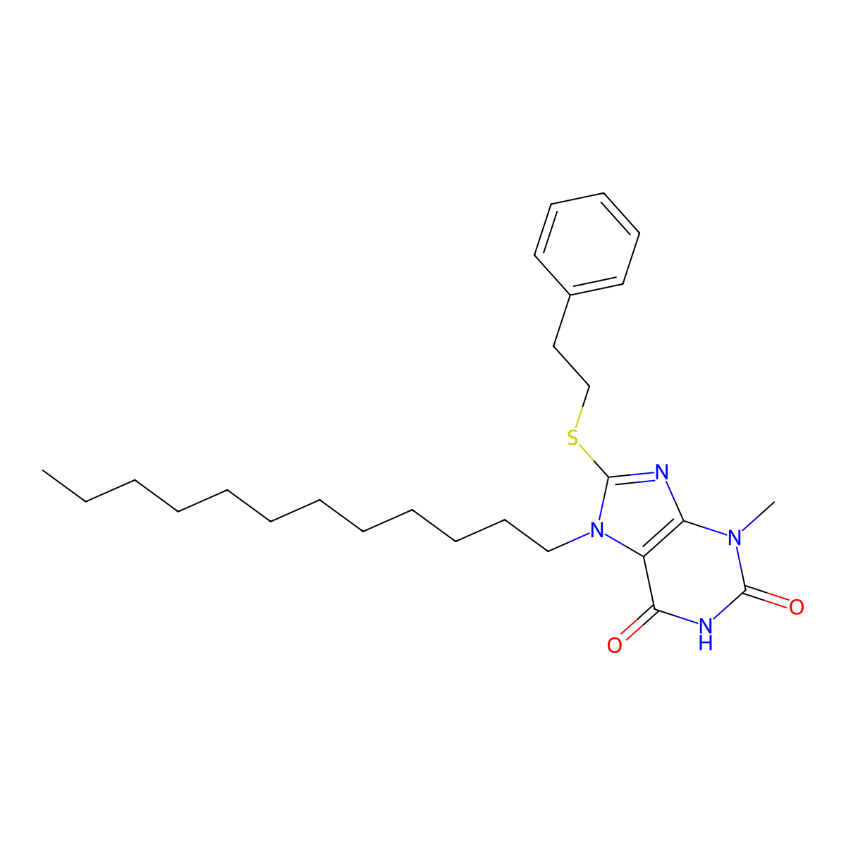 7-dodecyl-3-methyl-8-[(2-phenylethyl)sulfanyl]-3,7-dihydro-1H-purine-2,6-dione molecular structure, CAS 329705-99-9
