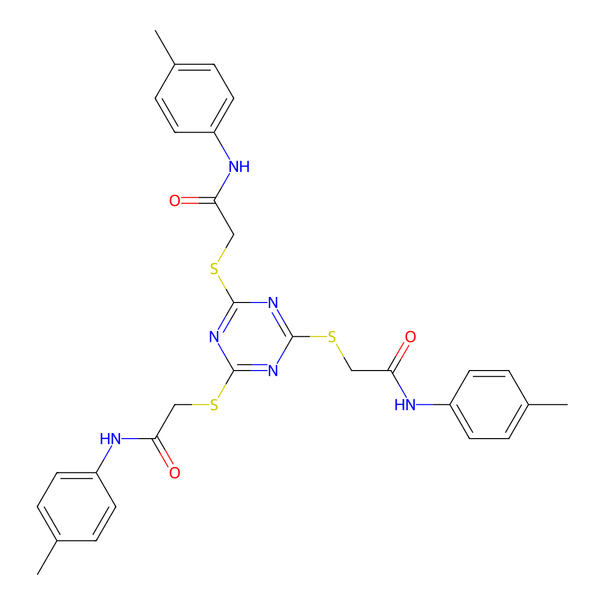 2-((4,6-Bis((2-oxo-2-(4-toluidino)ethyl)sulfanyl)-1,3,5-triazin-2-yl)sulfanyl)-N-(4-methylphenyl)acetamide molecular structure, CAS 329706-69-6
