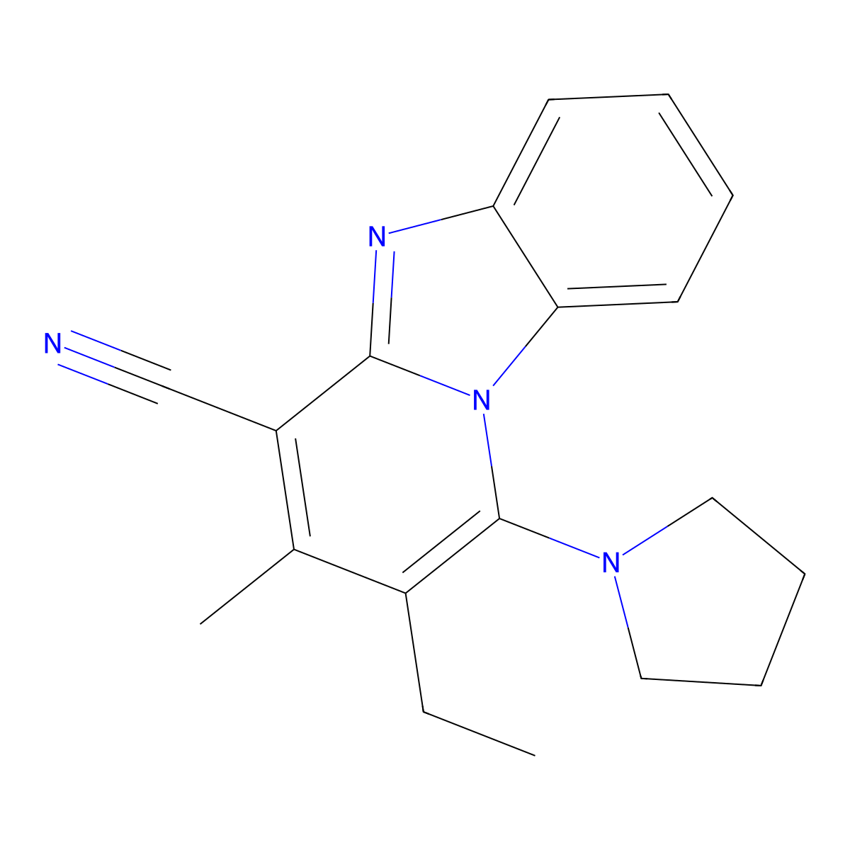 2-Ethyl-3-methyl-1-pyrrolidin-1-ylpyrido[1,2-a]benzimidazole-4-carbonitrile molecular structure, CAS 329708-65-8
