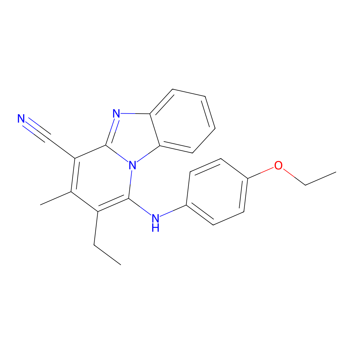 13-[(4-Ethoxyphenyl)amino]-12-ethyl-11-methyl-1,8-diazatricyclo[7.4.0.0^{2,7}]trideca-2(7),3,5,8,10,12-hexaene-10-carbonitrile molecular structure, CAS 329708-67-0